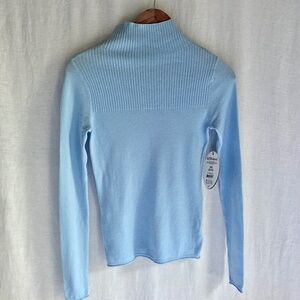 NWT Scoop Sweater Women's  XS Baby Blue Mock Neck Coastal Quiet Luxury Flaw